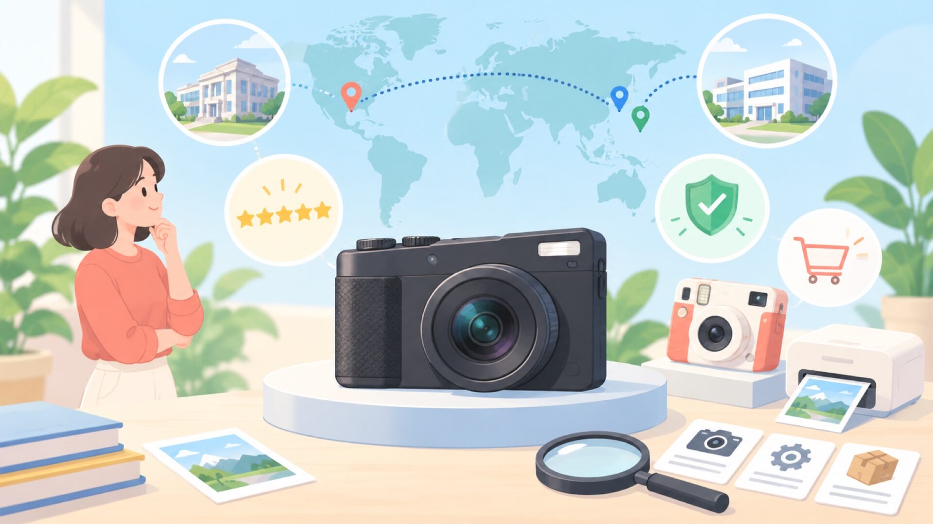 コダックカメラはどこの国？Kodakブランドの正体の要点を表すイラスト