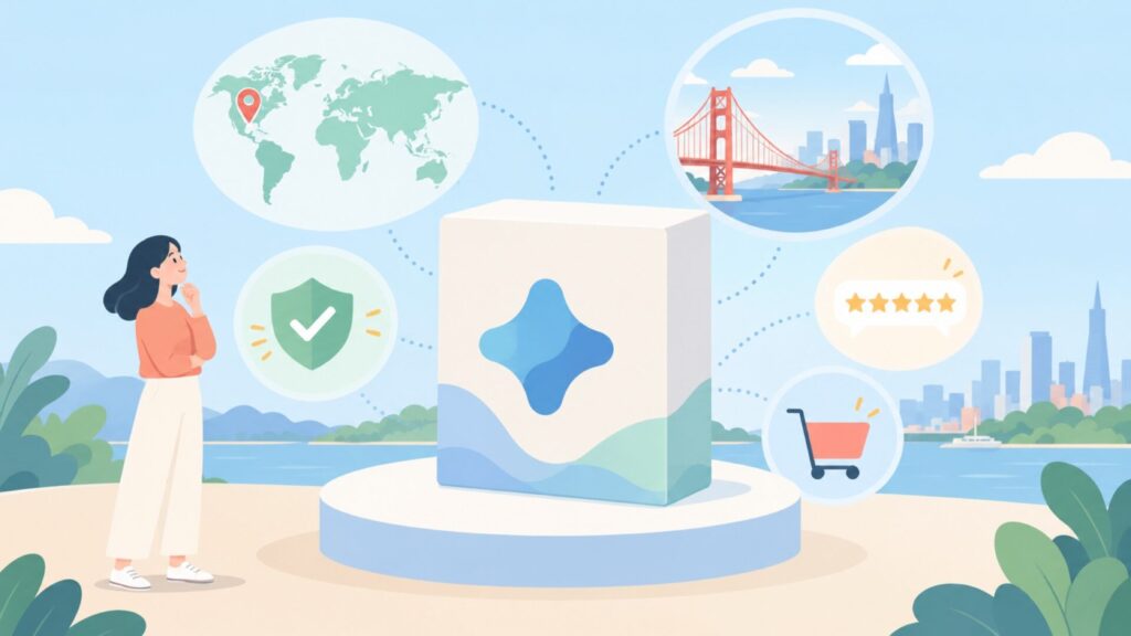 Perplexityはどこの国？運営は米国の企業と確認の要点を表すイラスト