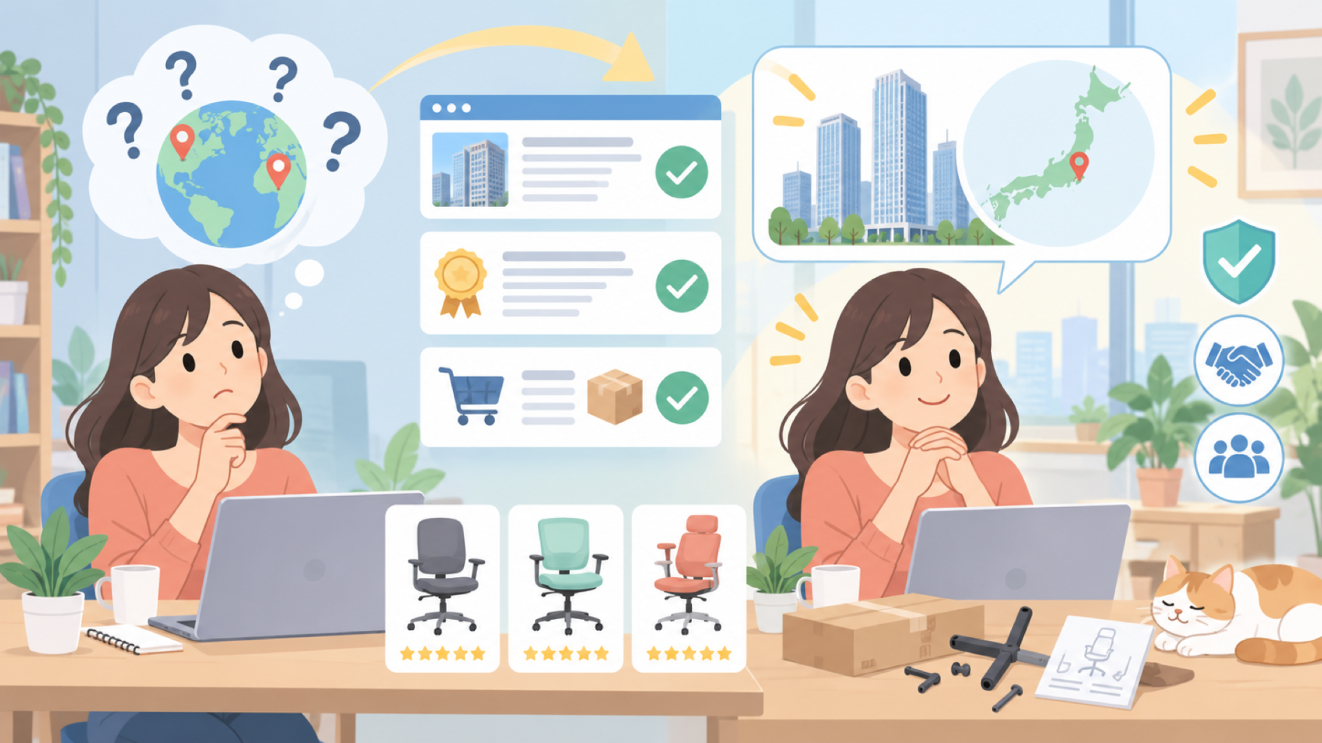 リコメン堂はどこの国の会社が運営しているのかを表すイラスト