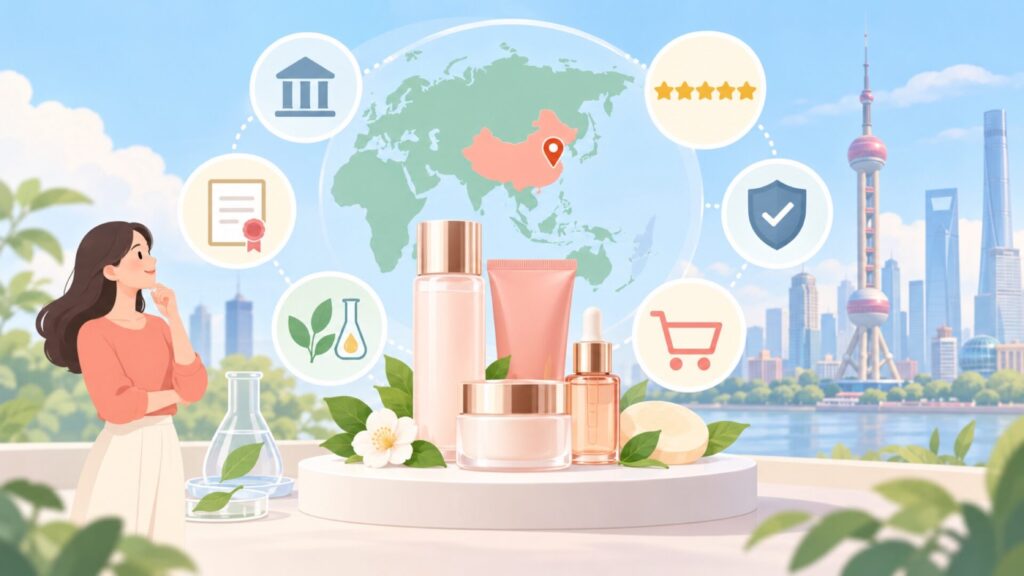 RED CHAMBERはどこの国？上海の企業が商標権利者の要点を表すイラスト
